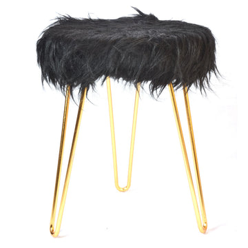 Black Colour Faux Fur Stool